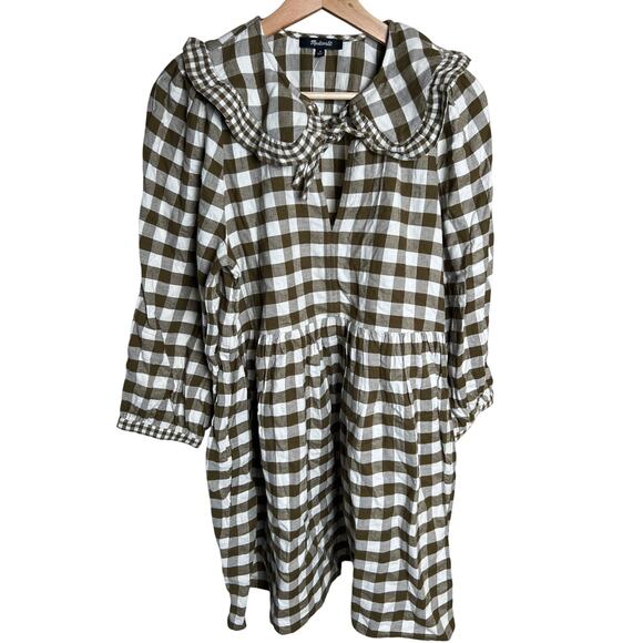 Madewell Dresses & Skirts - Madewell Medium NWT Gingham Collared Puff Sleeve Mini Dress Brown